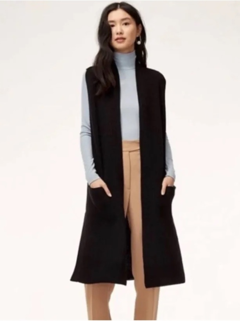 Aritzia Black Long Open-Front Sleeveless Dunkirk Vest